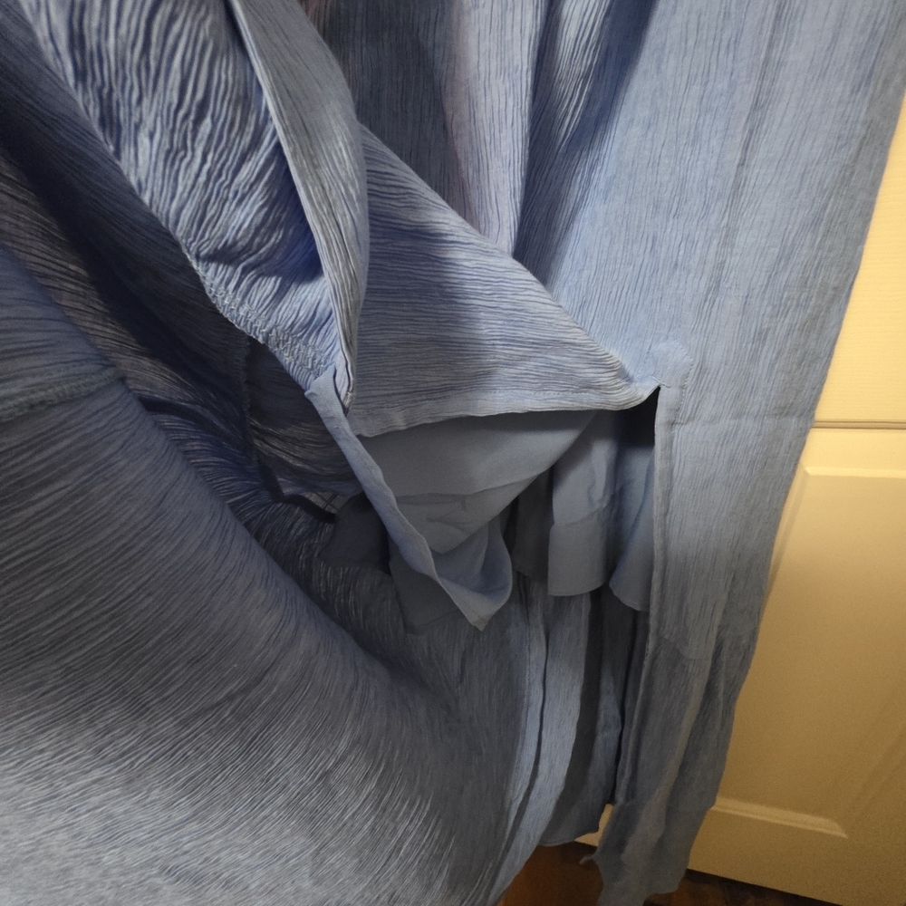 Abercrombie And Fitch Crinkle Textured Ruched Maxi Dress Medium Tall NWT Blue - Picture 7 of 12